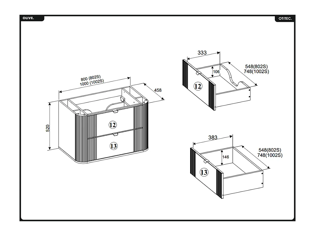 Meuble sous vasque - H.52 x L.100 x P.45 - OLIVE - Chêne