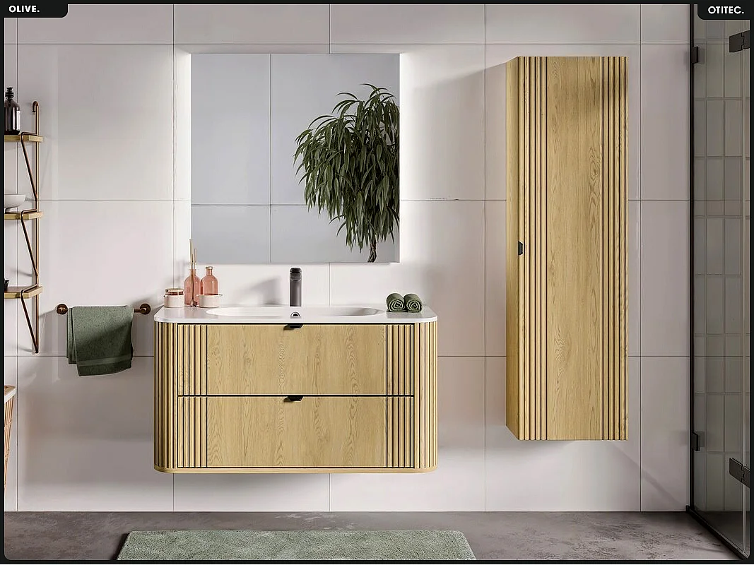 Meuble sous vasque - H.52 x L.100 x P.45 - OLIVE - Chêne