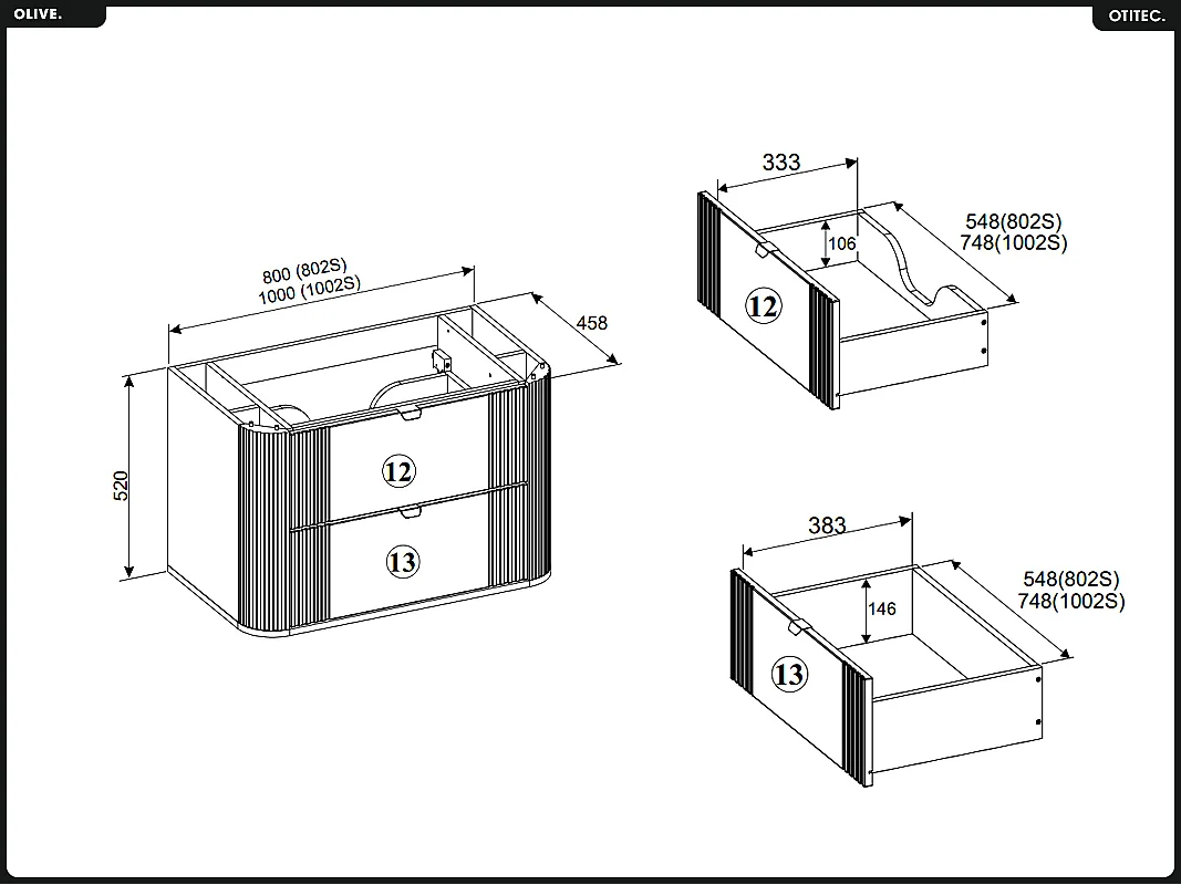 Meuble sous vasque - H.52 x L.100 x P.45 - OLIVE - Chêne