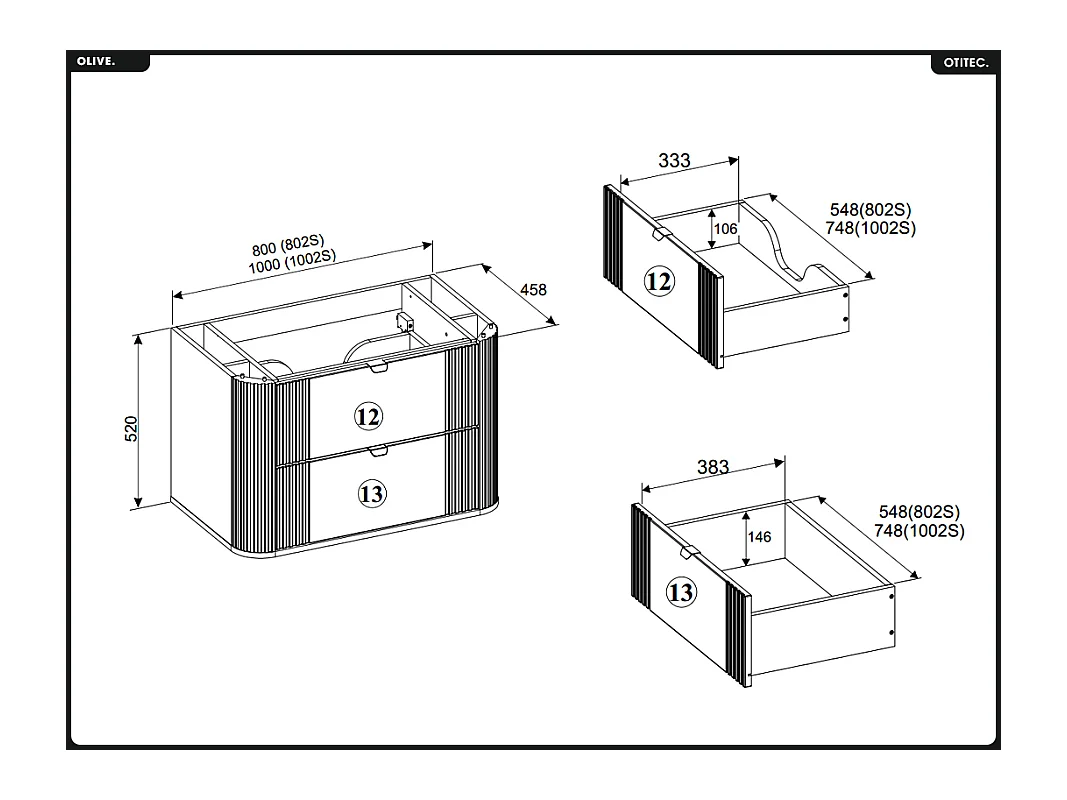 Meuble sous vasque - H.52 x L.80 x P.45 - OLIVE - Chêne