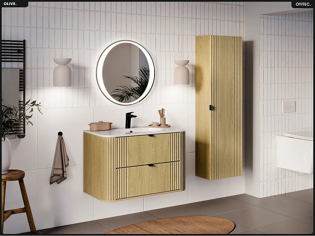 Meuble sous vasque - H.52 x L.80 x P.45 - OLIVE - Chêne