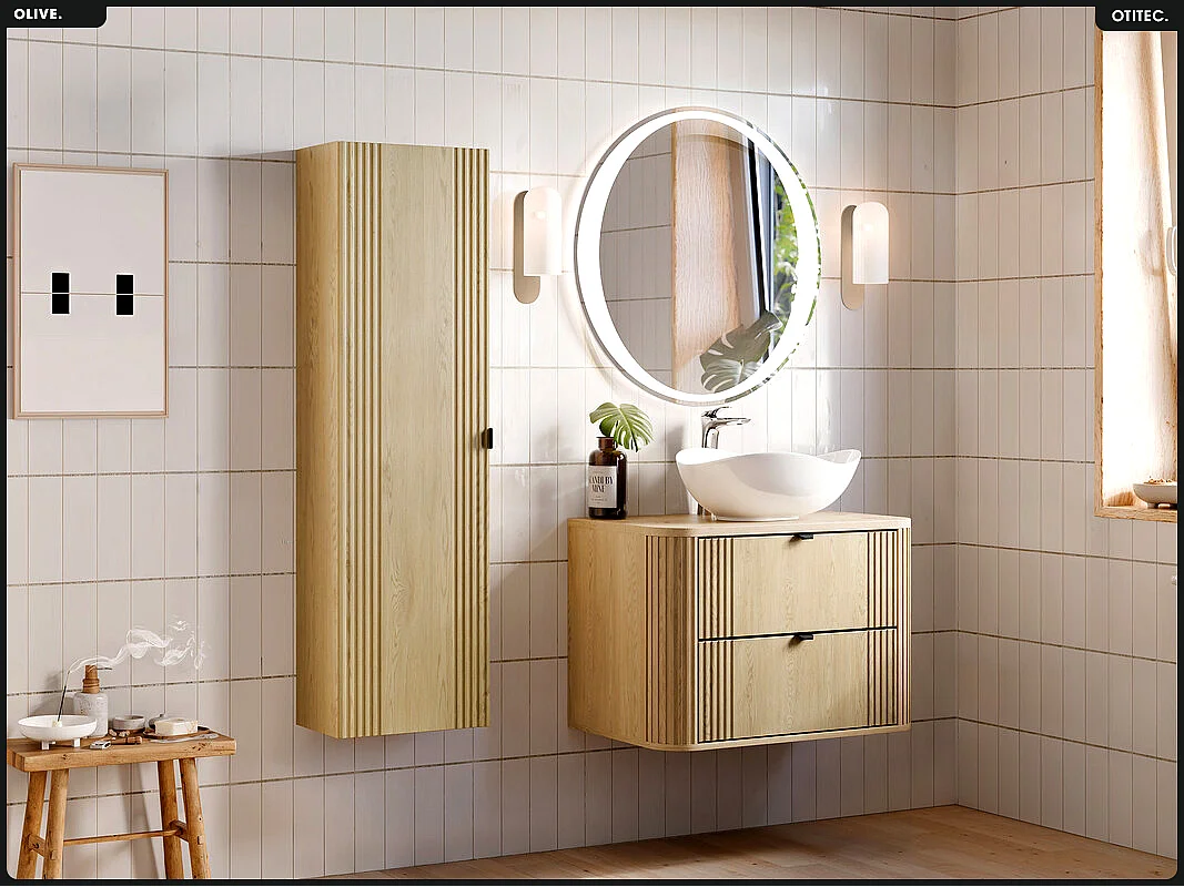 Meuble sous vasque - H.52 x L.80 x P.45 - OLIVE - Chêne