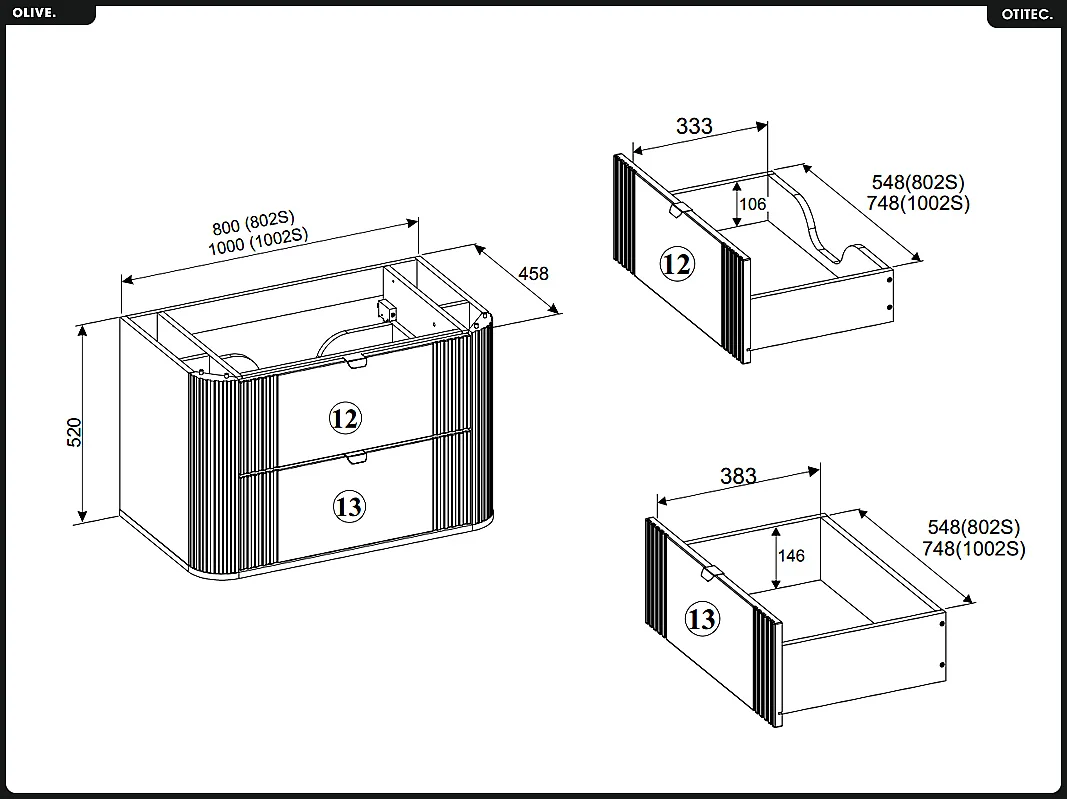 Meuble sous vasque - H.52 x L.80 x P.45 - OLIVE - Chêne