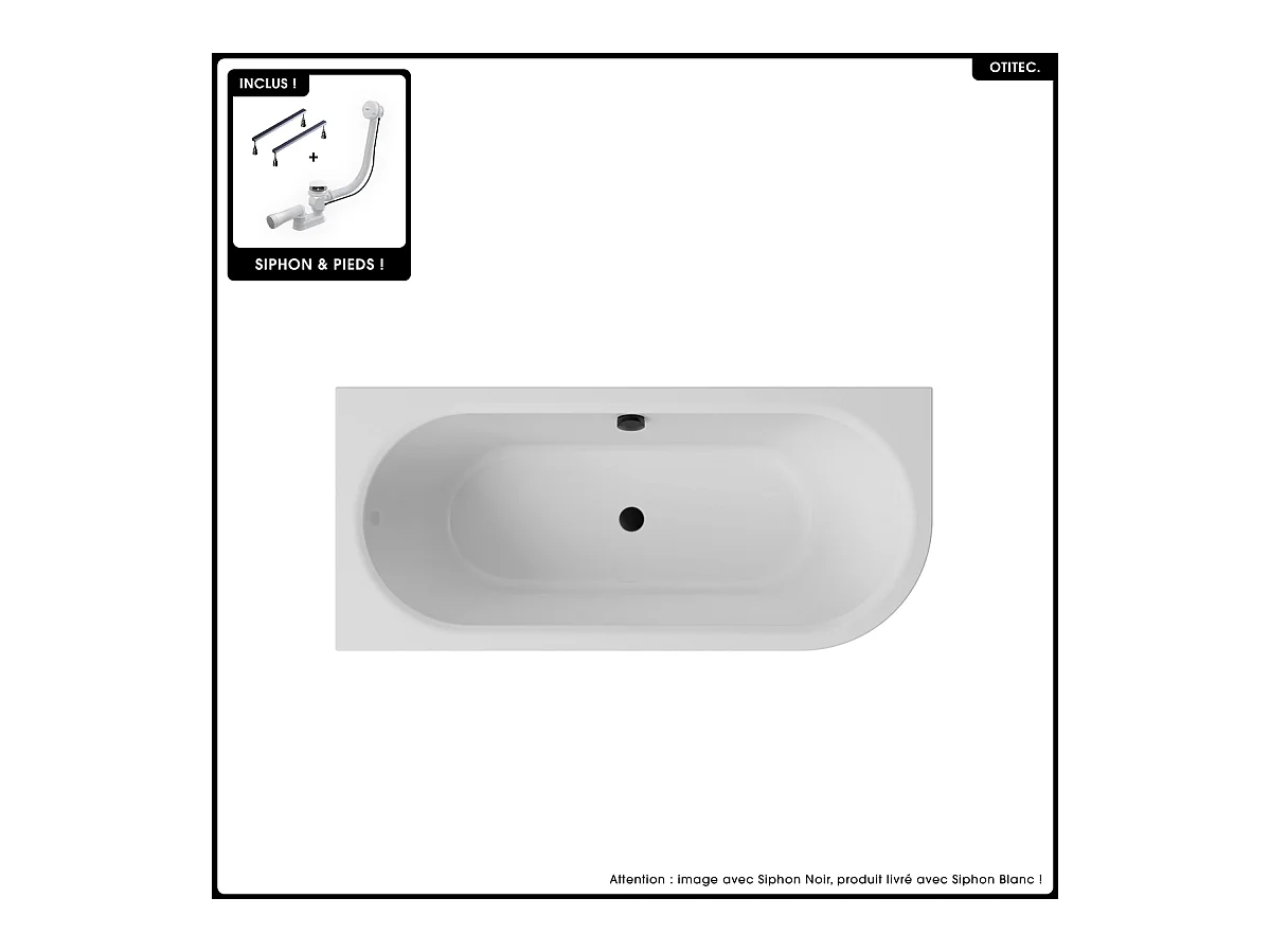 Baignoire asymétrique - 150 x 75 cm - Gauche - Siphon Blanc & Pieds - INCLUS - NOIR - AVITA A-LINE
