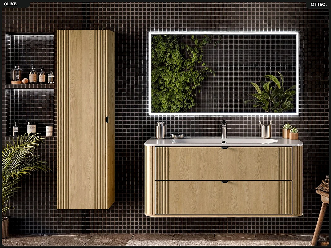 Meuble sous vasque - H.52 x L.120 x P.45 - OLIVE - Chêne