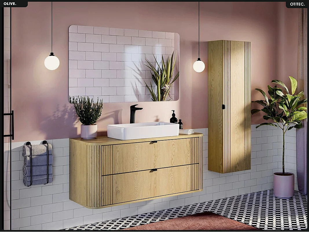 Meuble sous vasque - H.52 x L.120 x P.45 - OLIVE - Chêne