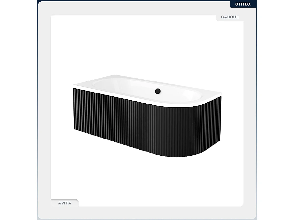 Baignoire asymétrique - 170 x 75 cm - Gauche - avec Tablier Rainuré - Siphon Chrome & Pieds - INCLUS - AVITA BLACK