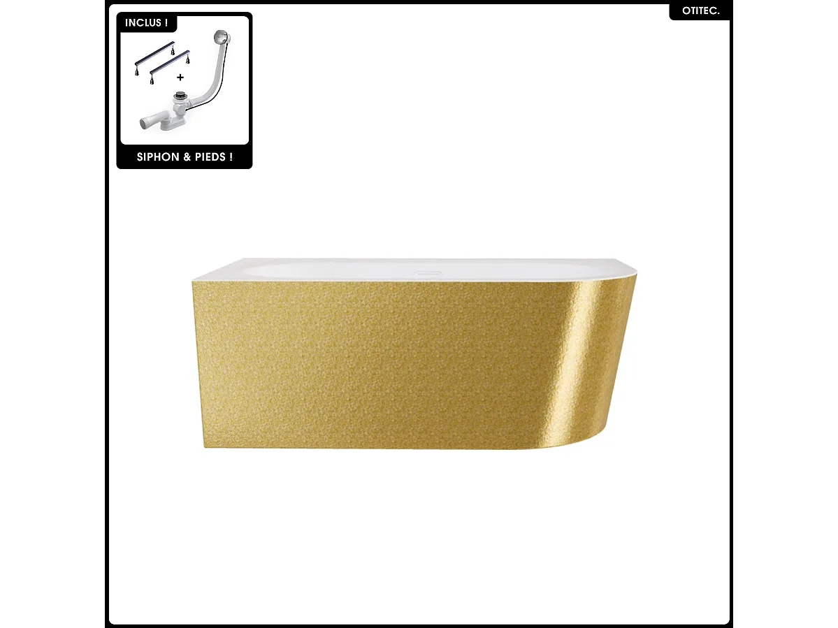 Baignoire asymétrique - 170 x 75 cm - Gauche - Siphon Chrome & Pieds - INCLUS - DORÉ - AVITA GLAM