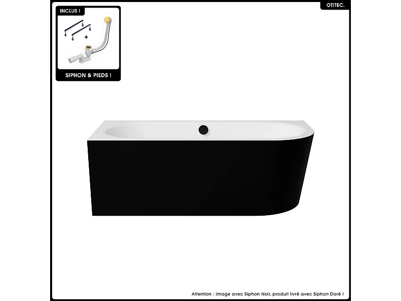Baignoire asymétrique - 150 x 75 cm - Gauche - Siphon Doré & Pieds - INCLUS - NOIR - AVITA A-LINE