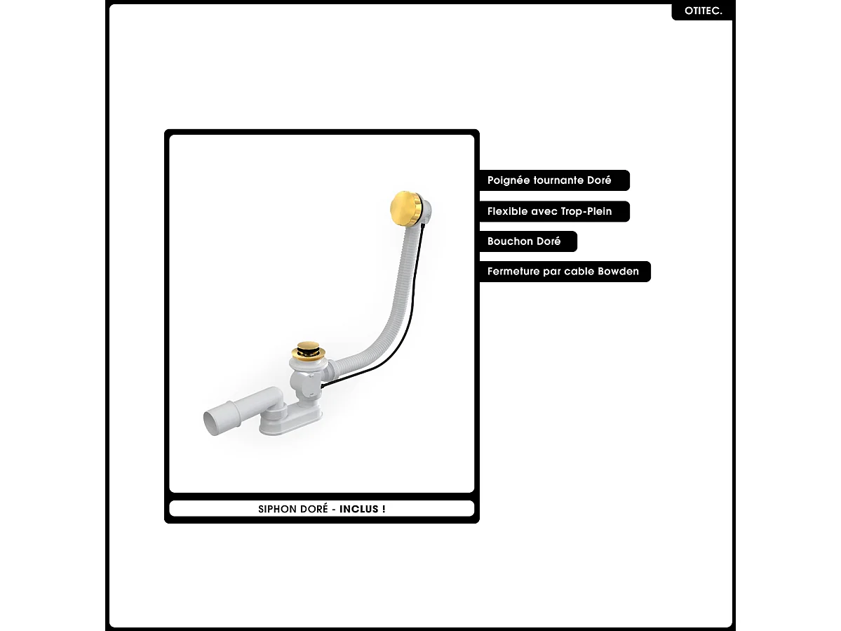 Baignoire asymétrique - 150 x 75 cm - Gauche - Siphon Doré & Pieds - INCLUS - NOIR - AVITA A-LINE