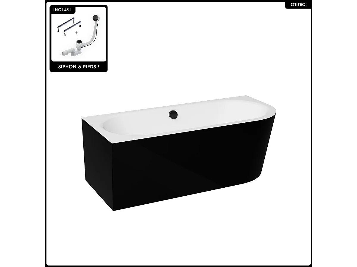 Baignoire asymétrique - 170 x 75 cm - Gauche - Siphon Noir & Pieds - INCLUS - NOIR - AVITA A-LINE