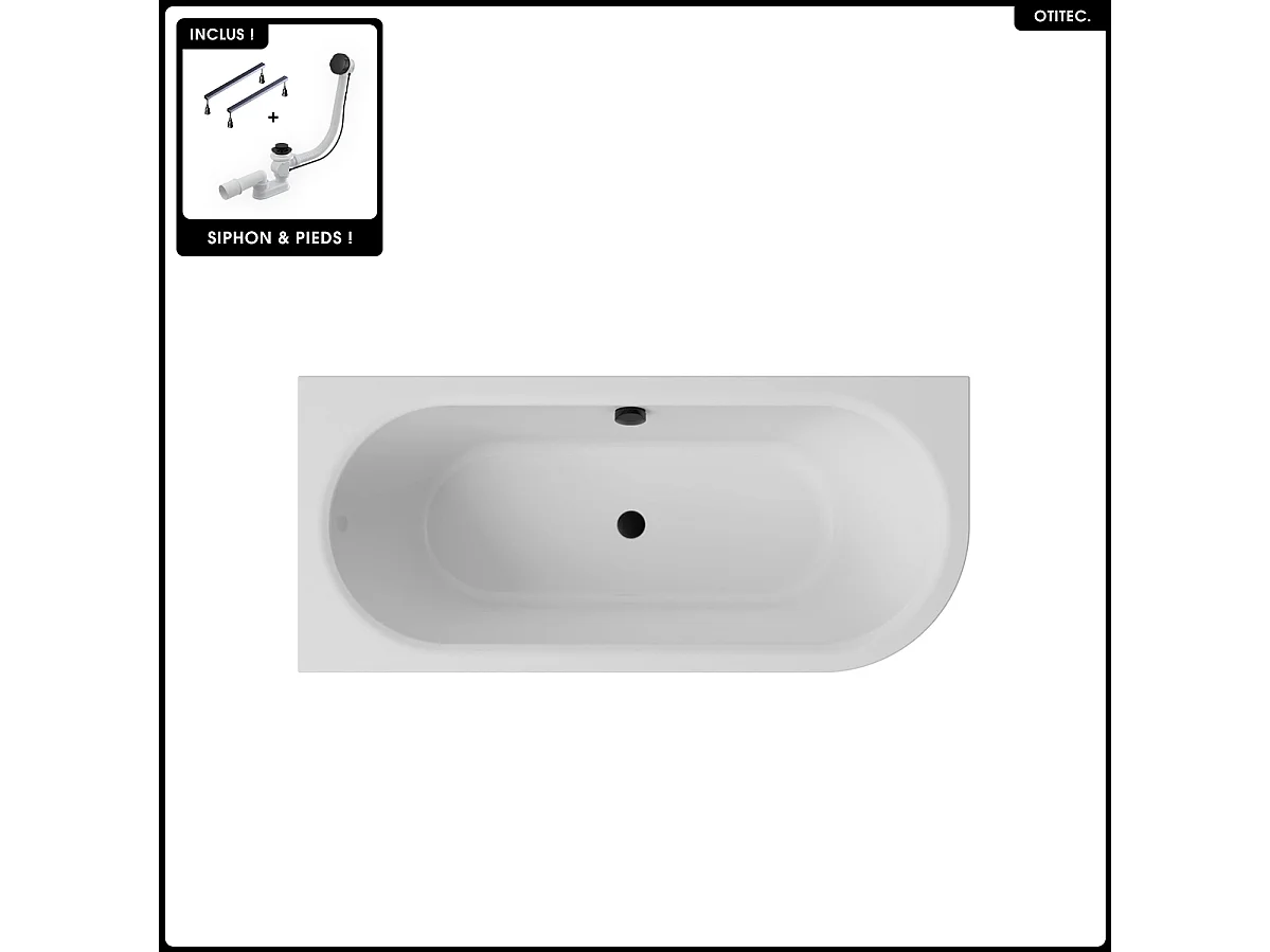 Baignoire asymétrique - 170 x 75 cm - Gauche - Siphon Noir & Pieds - INCLUS - NOIR - AVITA A-LINE