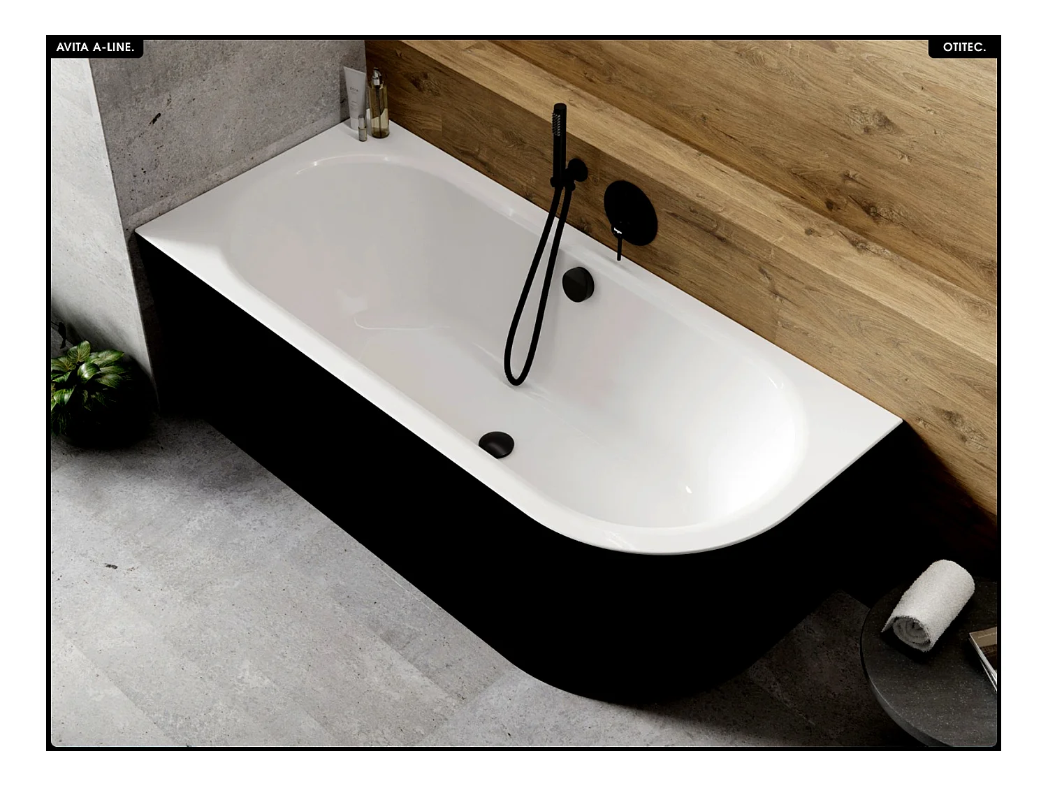 Baignoire asymétrique - 150 x 75 cm - Gauche - Siphon Noir & Pieds - INCLUS - NOIR - AVITA A-LINE