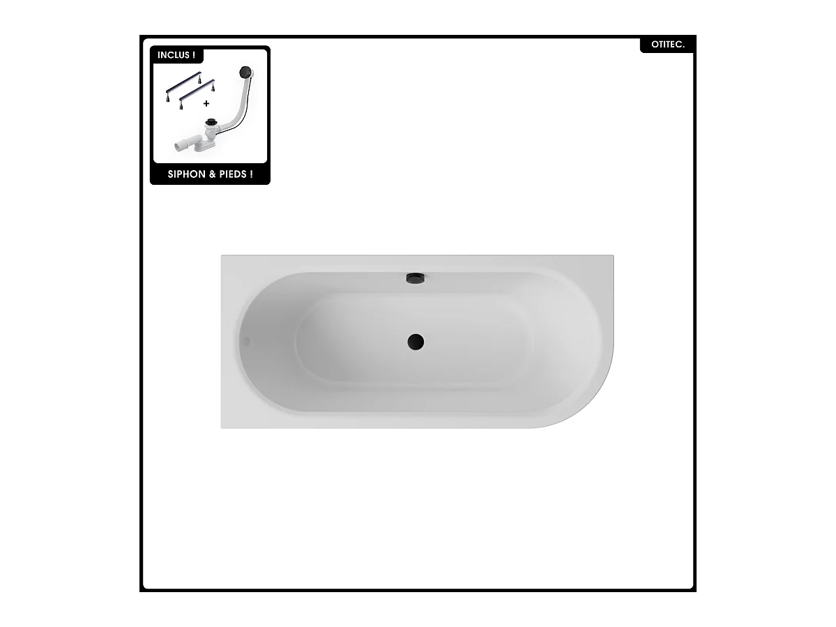 Baignoire asymétrique - 150 x 75 cm - Gauche - Siphon Noir & Pieds - INCLUS - NOIR - AVITA A-LINE