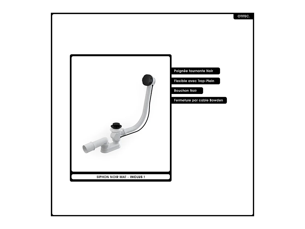 Baignoire asymétrique - 150 x 75 cm - Gauche - Siphon Noir & Pieds - INCLUS - NOIR - AVITA A-LINE