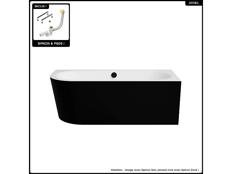 Baignoire asymétrique - 170 x 75 cm - Droite - Siphon Doré & Pieds - INCLUS - NOIR - AVITA A-LINE