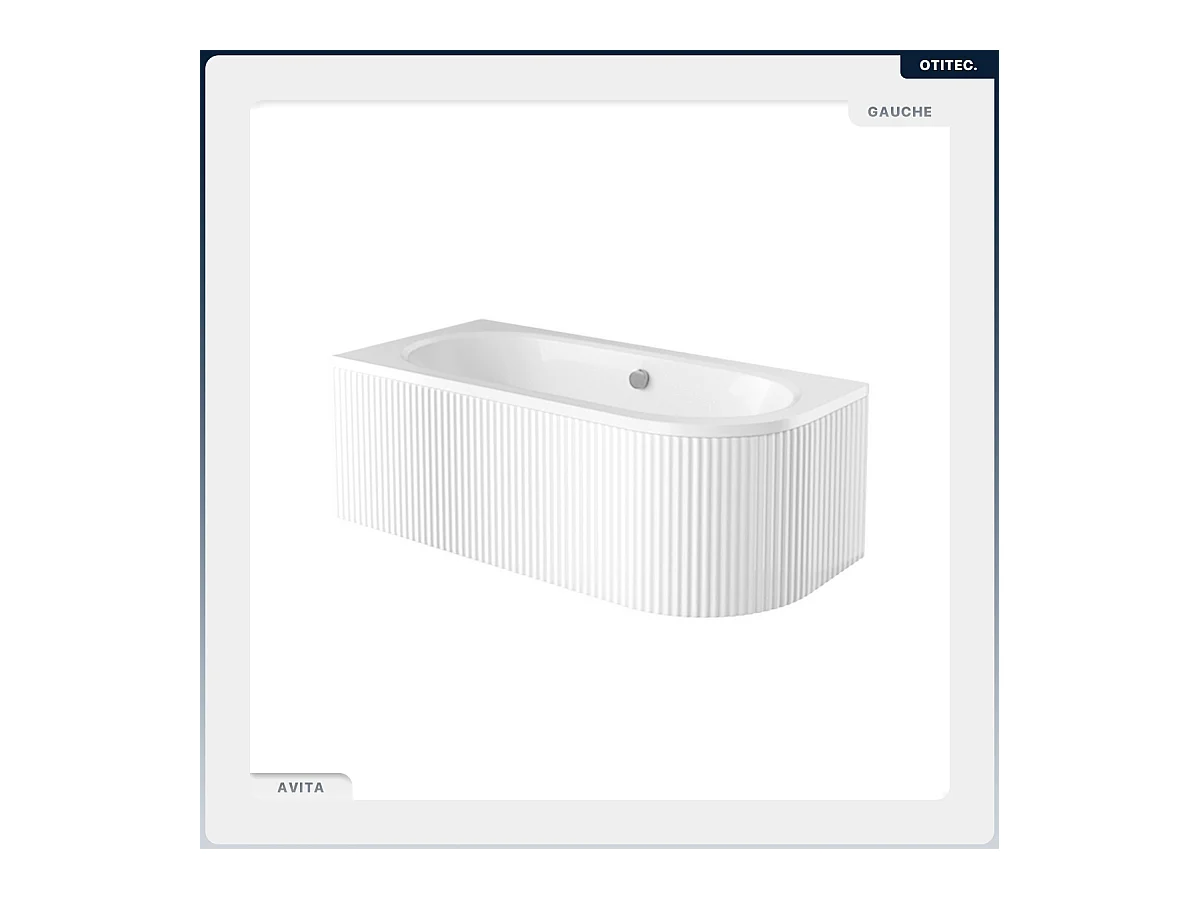 Baignoire asymétrique - 160 x 75 cm - Gauche - avec Tablier Rainuré - Siphon Chrome & Pieds - INCLUS - AVITA WHITE