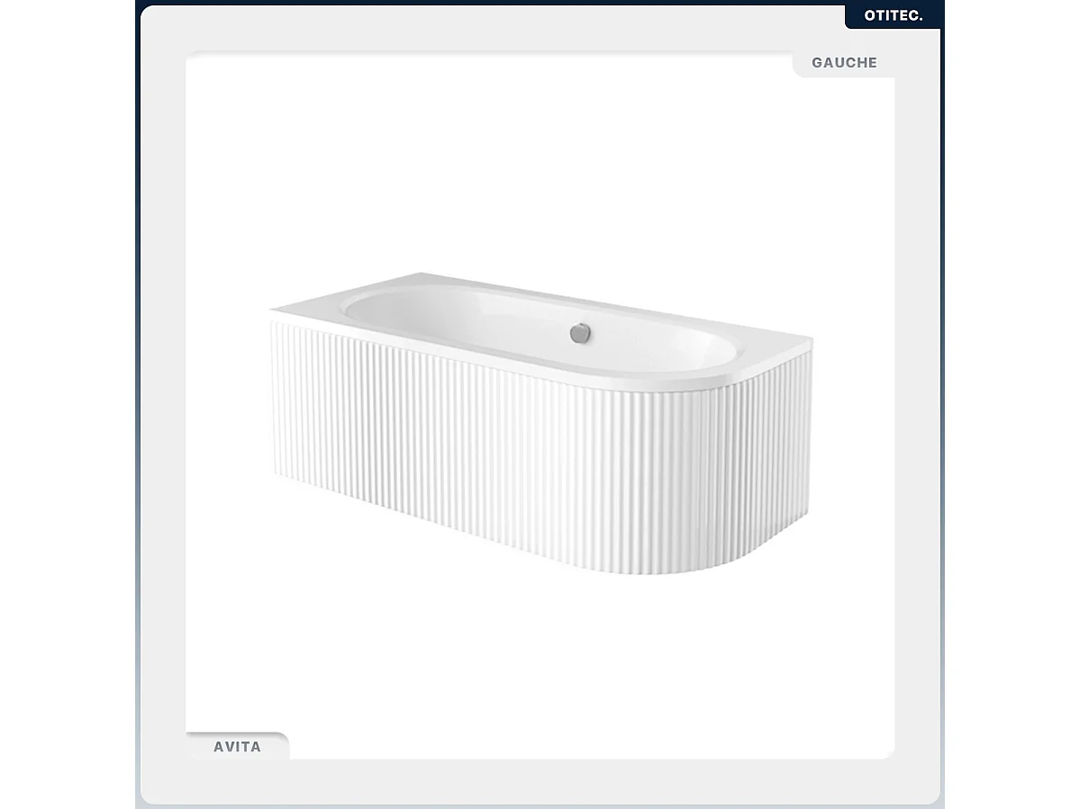 Baignoire asymétrique - 160 x 75 cm - Gauche - avec Tablier Rainuré - Siphon Chrome & Pieds - INCLUS - AVITA WHITE