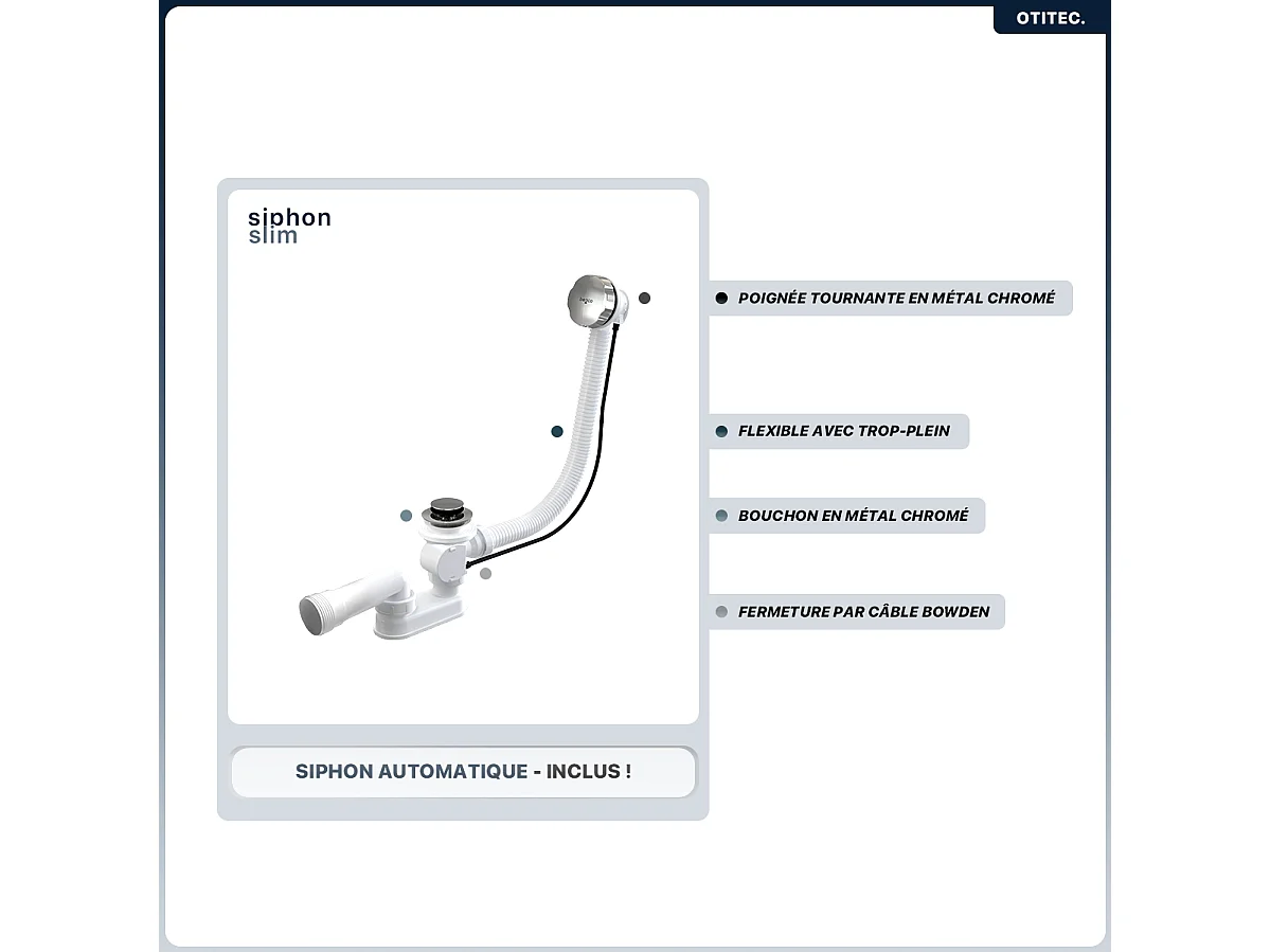 Baignoire asymétrique - 160 x 75 cm - Gauche - avec Tablier Rainuré - Siphon Chrome & Pieds - INCLUS - AVITA WHITE