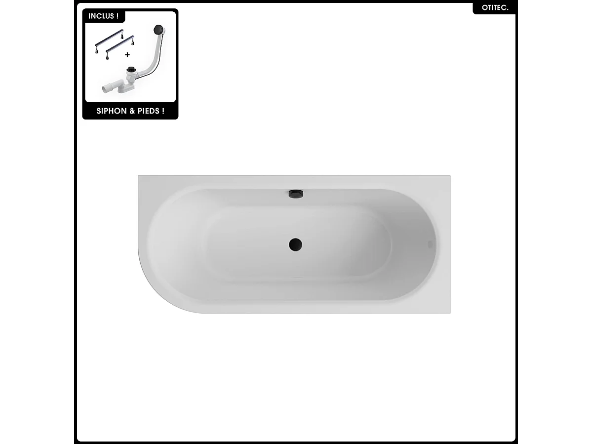 Baignoire asymétrique - 150 x 75 cm - Droite - Siphon Noir & Pieds - INCLUS - NOIR - AVITA A-LINE