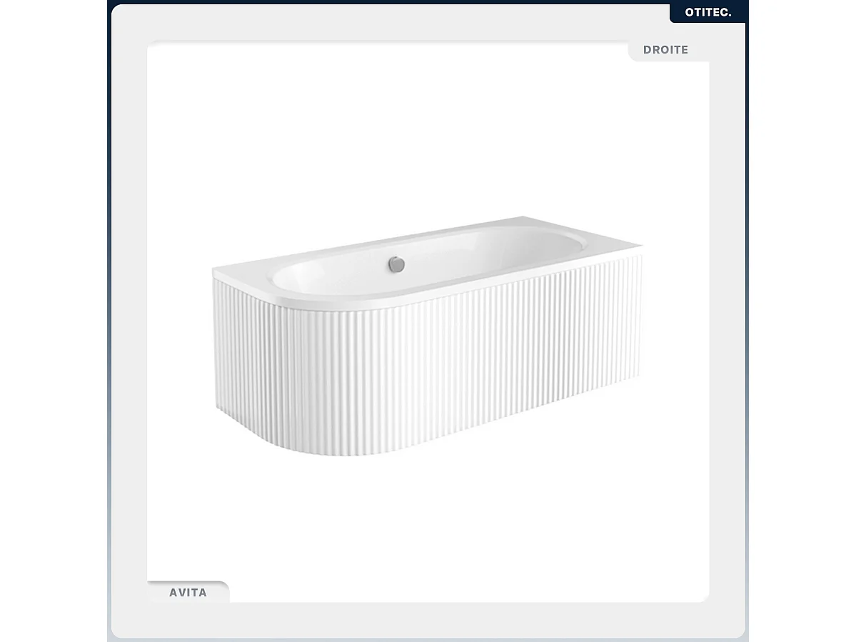 Baignoire asymétrique - 160 x 75 cm - Droite - avec Tablier Rainuré - Siphon Chrome & Pieds - INCLUS - AVITA WHITE