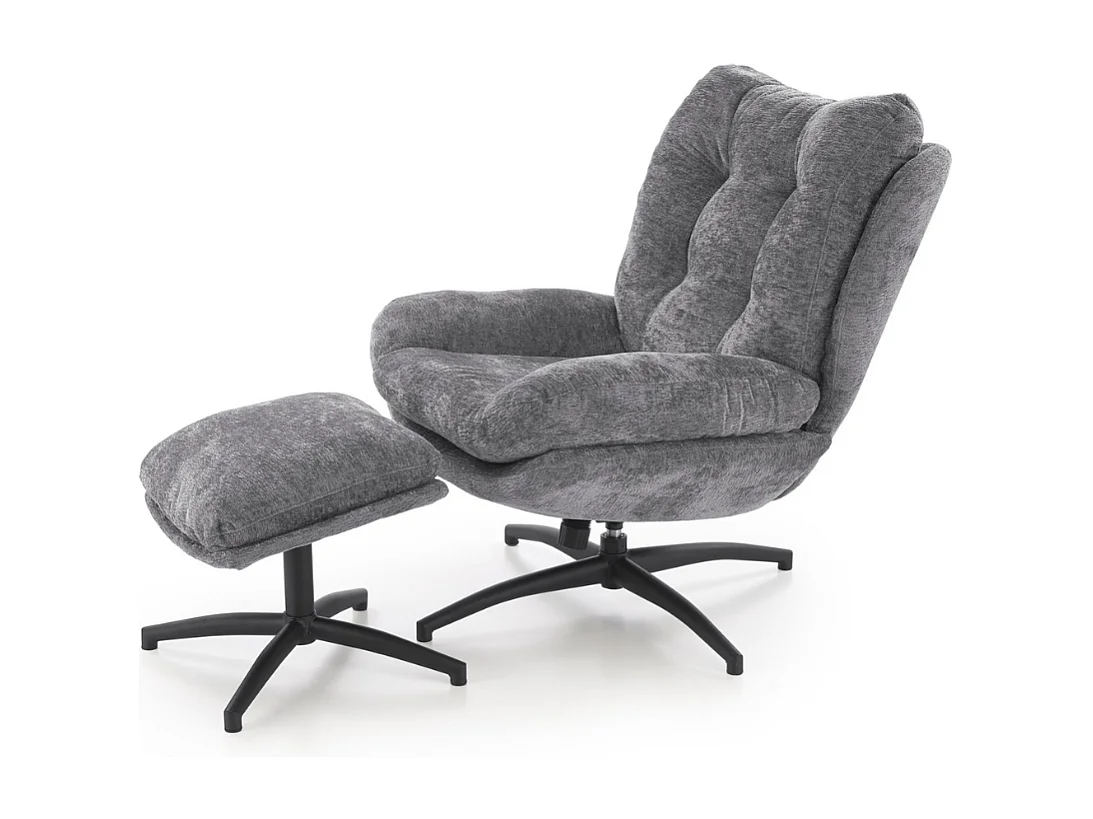 Fauteuil avec repose-pieds en tissu gris avec bascule Gasper