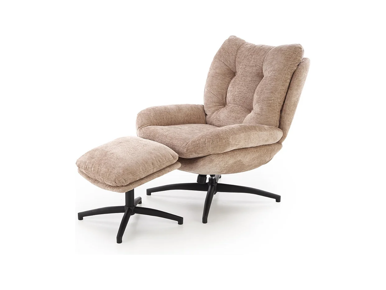 Fauteuil et repose pieds en tissu beige avec bascule Gasper