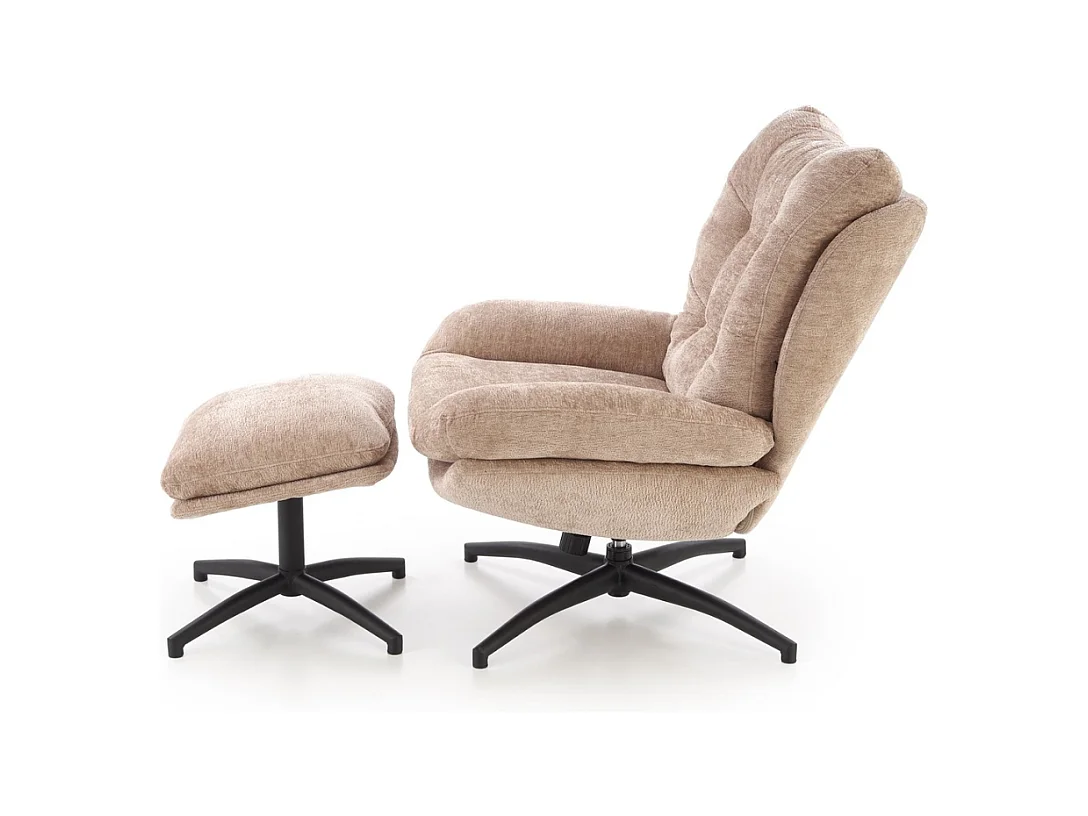 Fauteuil et repose pieds en tissu beige avec bascule Gasper