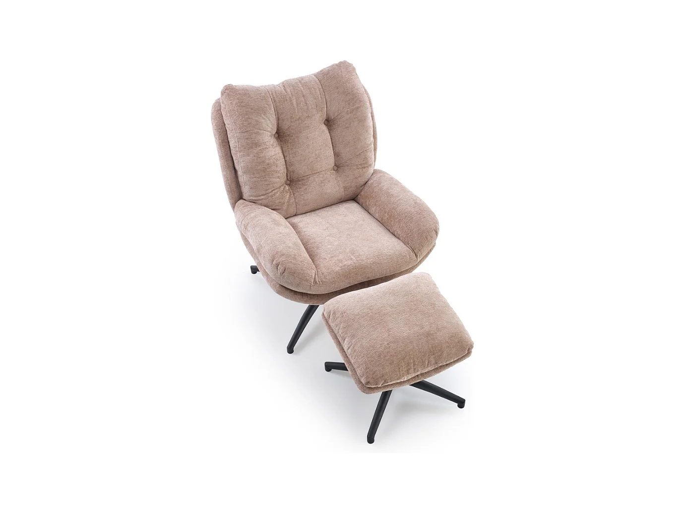 Sillón y reposapiés de tela beige con balancín Gasper