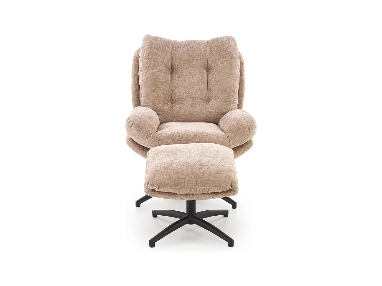 Sillón y reposapiés de tela beige con balancín Gasper