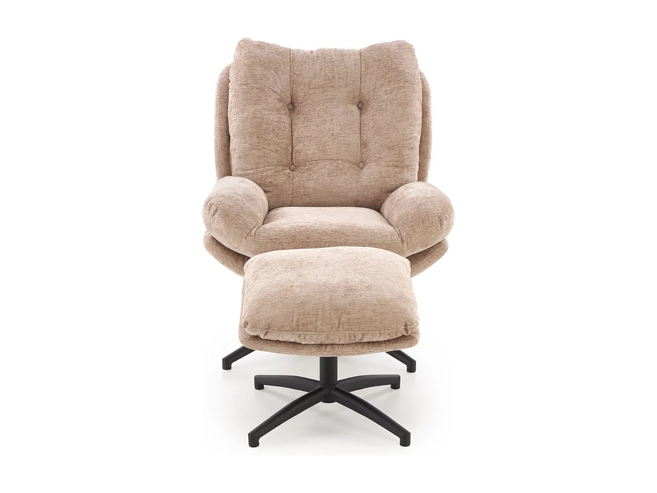 Sillón y reposapiés de tela beige con balancín Gasper