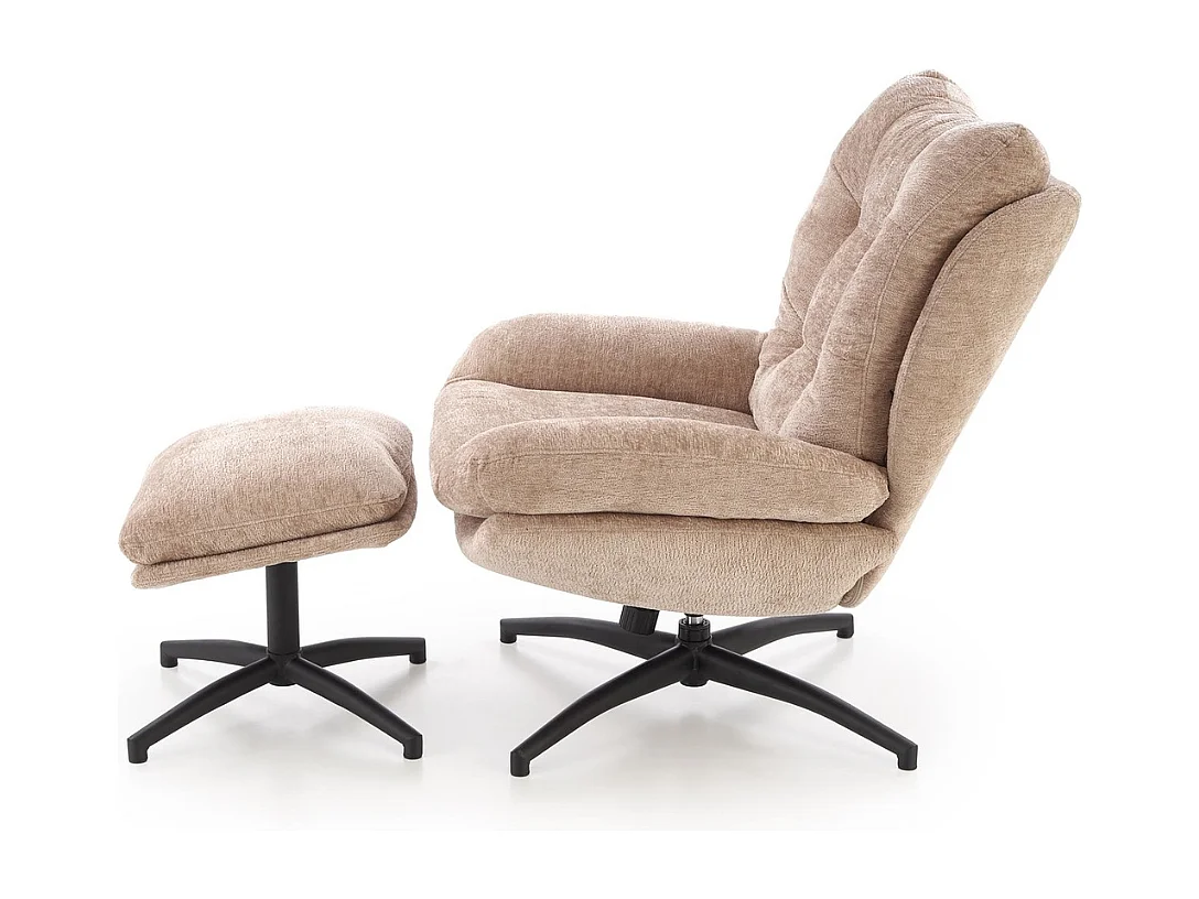 Sillón y reposapiés de tela beige con balancín Gasper