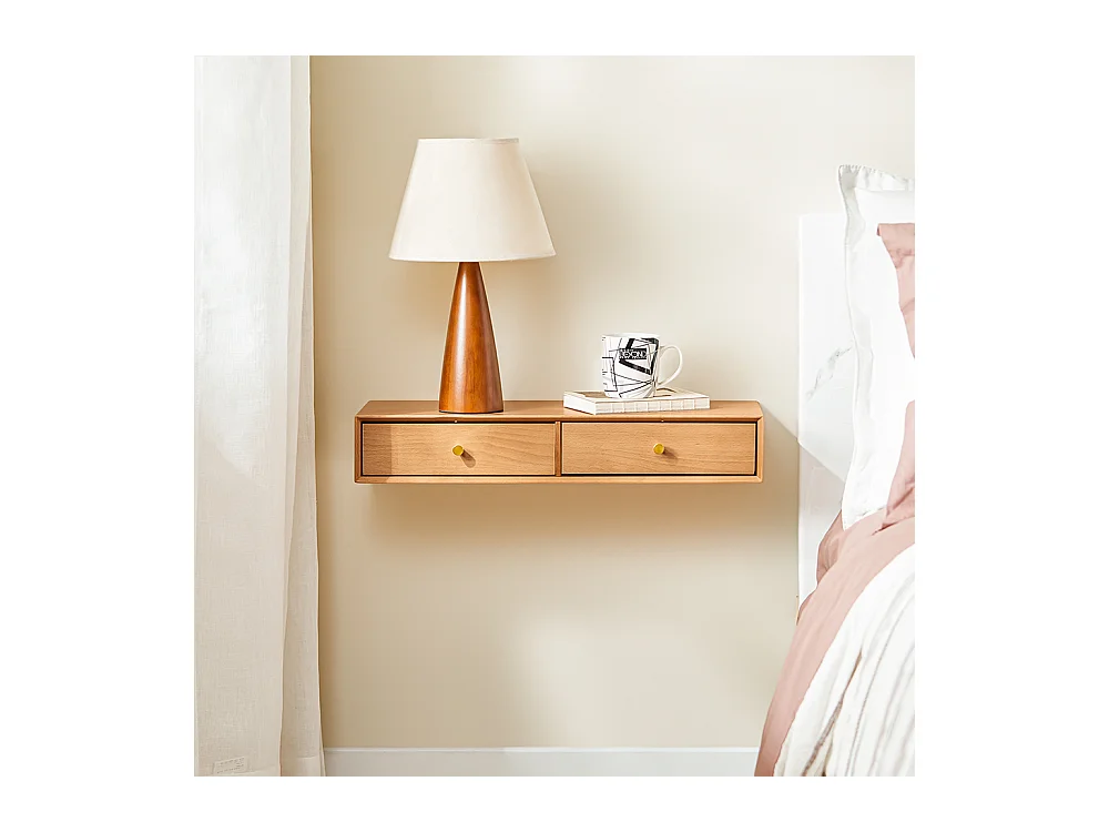 SoBuy Étagère Murale Flottante à 2 Tiroirs en Hêtre Massif Naturel