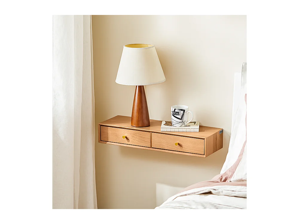 SoBuy Étagère Murale Flottante à 2 Tiroirs en Hêtre Massif Naturel