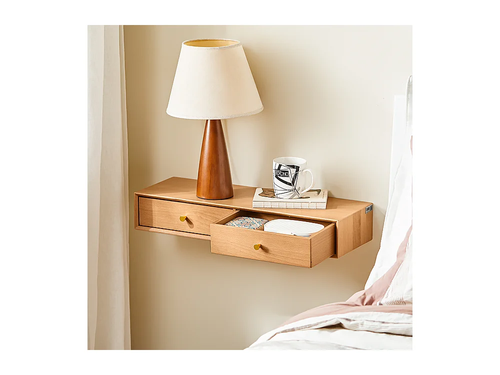 SoBuy Étagère Murale Flottante à 2 Tiroirs en Hêtre Massif Naturel