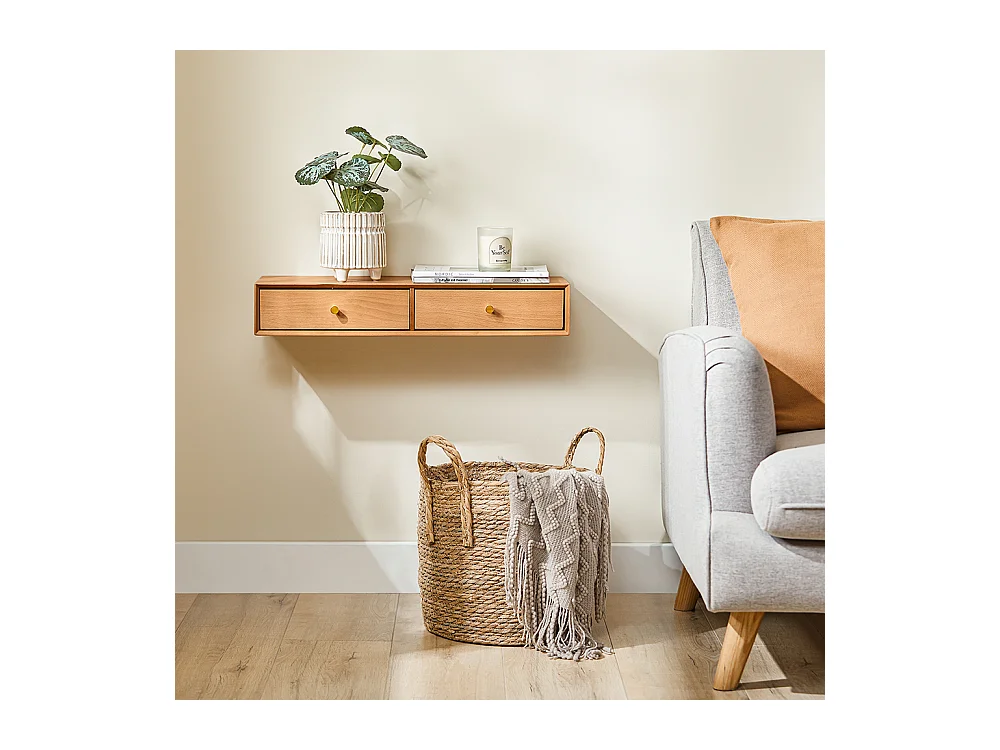 SoBuy Étagère Murale Flottante à 2 Tiroirs en Hêtre Massif Naturel
