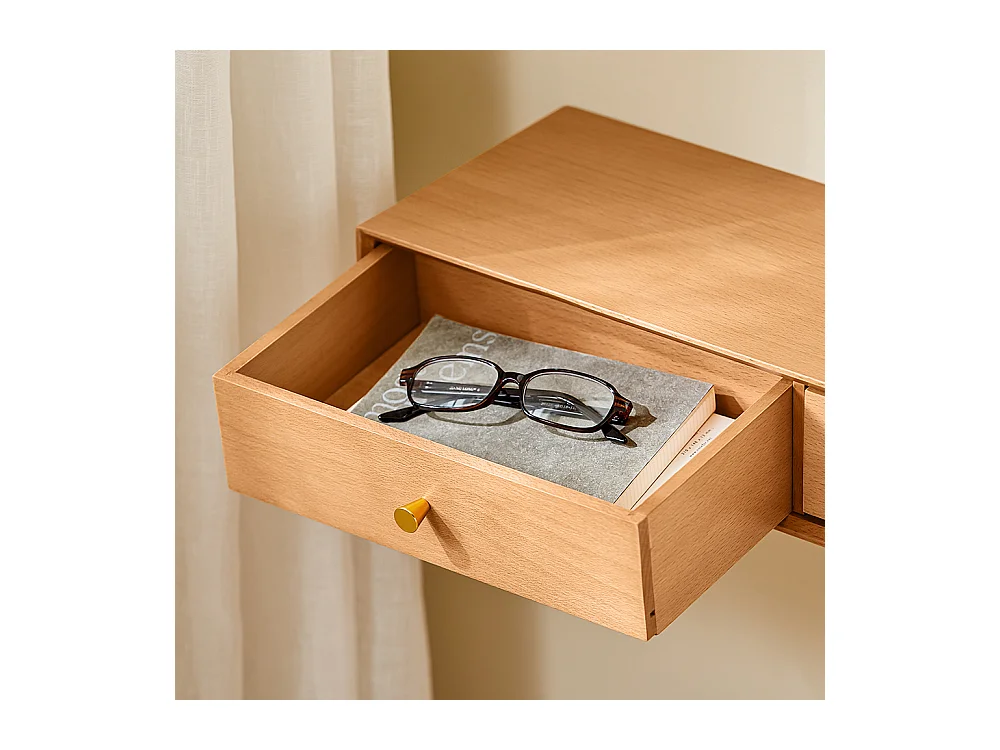 SoBuy Wandregal mit 2 Schubladen aus massiver Buche natur, 60x20x10 cm, FHK37-N