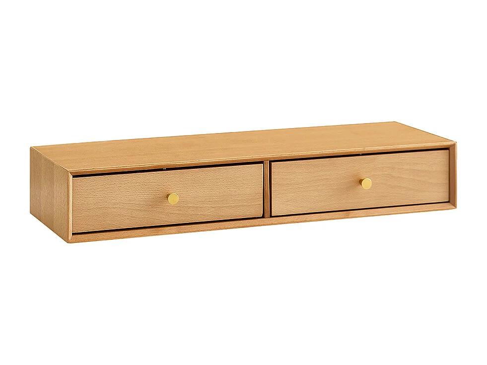 Regał wiszący z 2 szufladami, z litego buka naturalnego 60x20x10 cm do sypialni