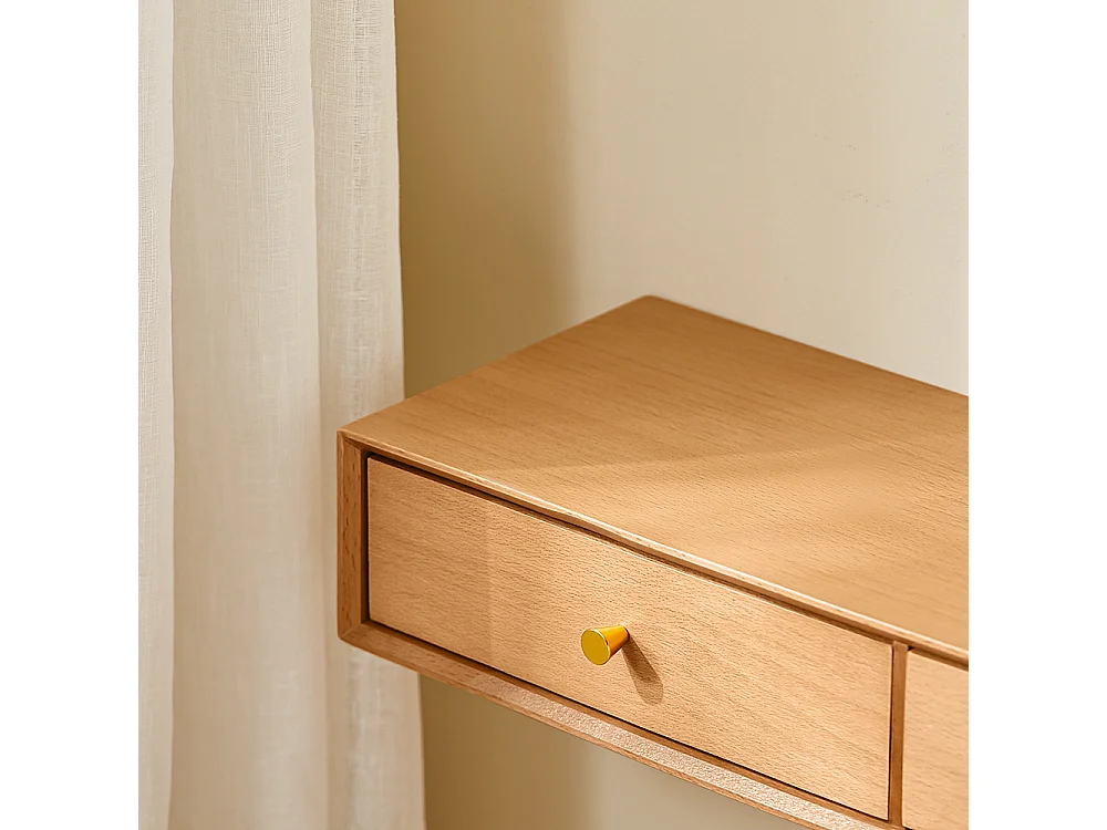 Regał wiszący z 2 szufladami, z litego buka naturalnego 60x20x10 cm do sypialni