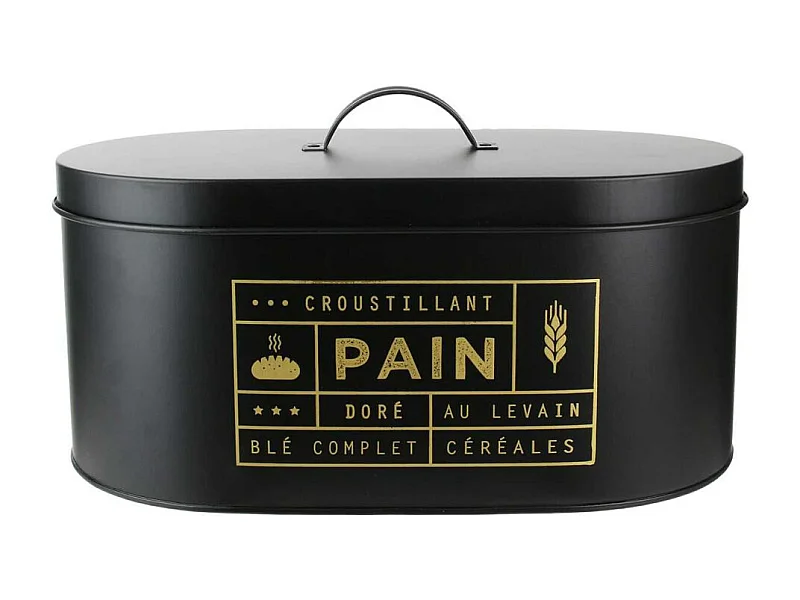 Boîte à Pain en Métal Noir Mat et Doré - DEJNA