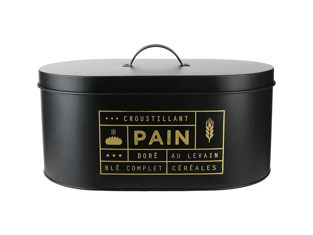 Boîte à Pain en Métal Noir Mat et Doré - DEJNA