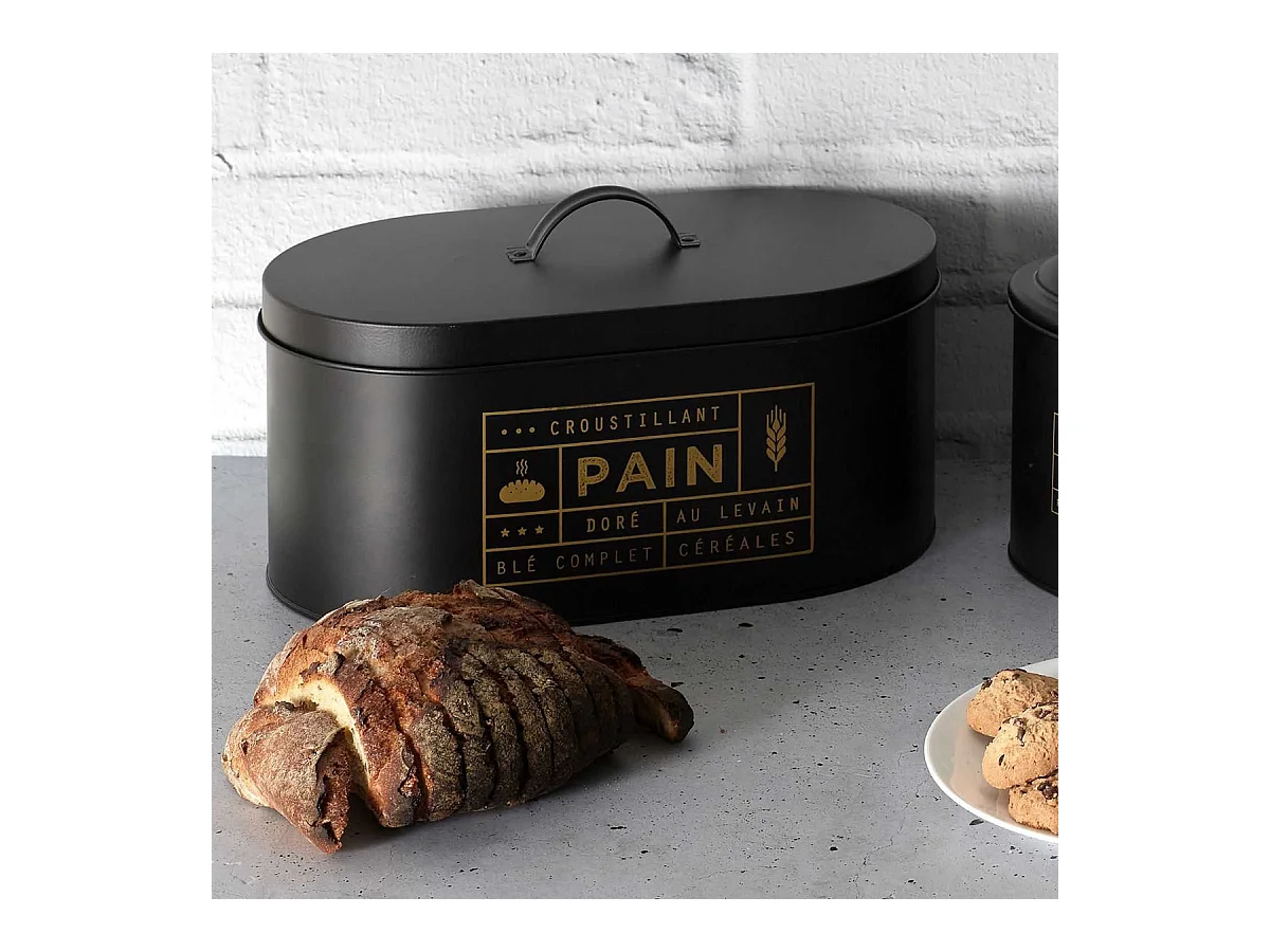 Boîte à Pain en Métal Noir Mat et Doré - DEJNA