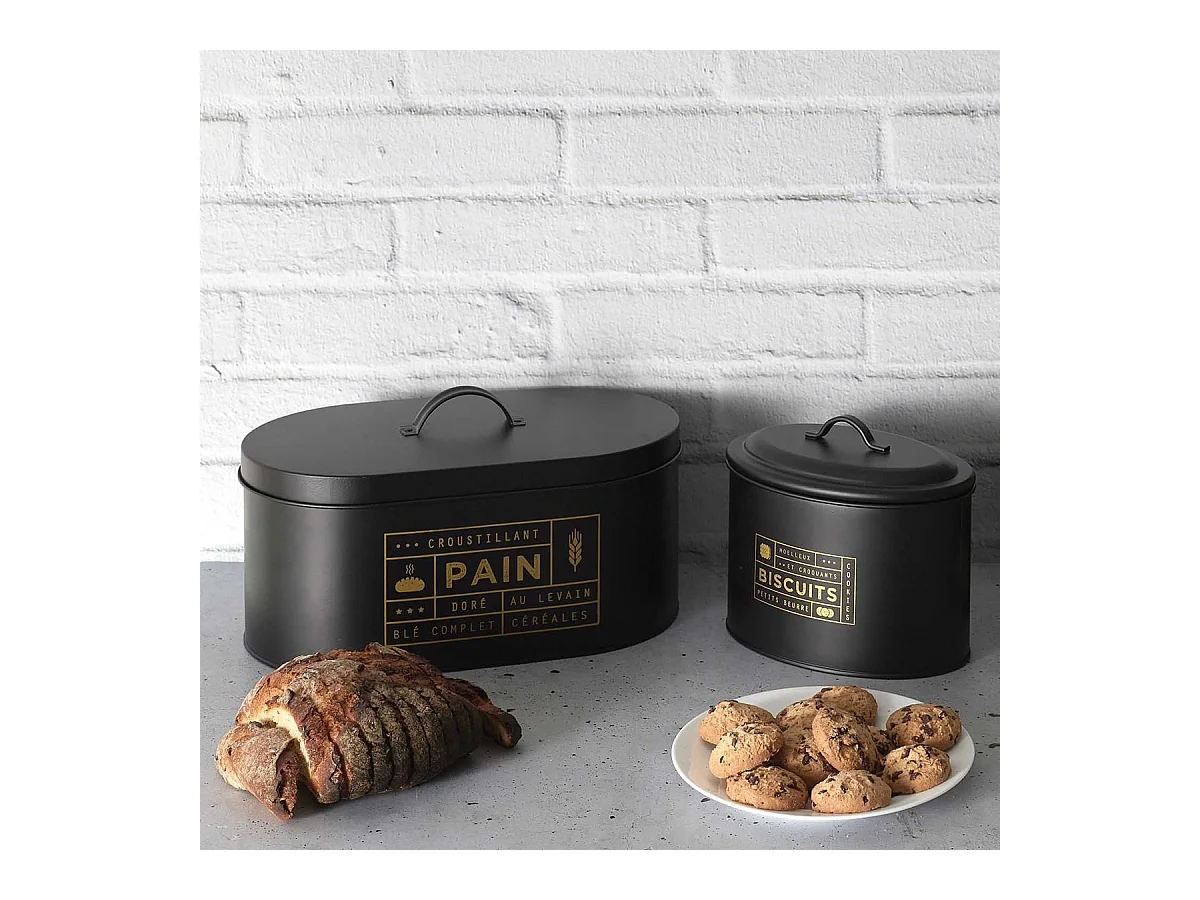 Boîte à Pain en Métal Noir Mat et Doré - DEJNA