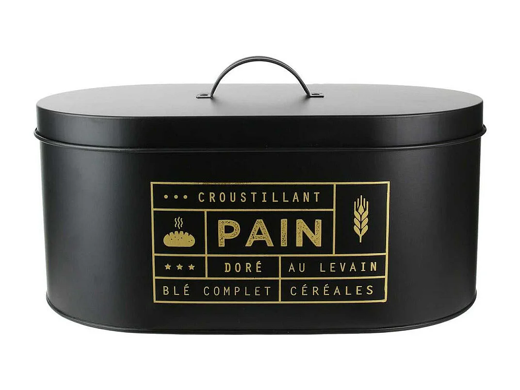 Boîte à Pain en Métal Noir Mat et Doré - DEJNA