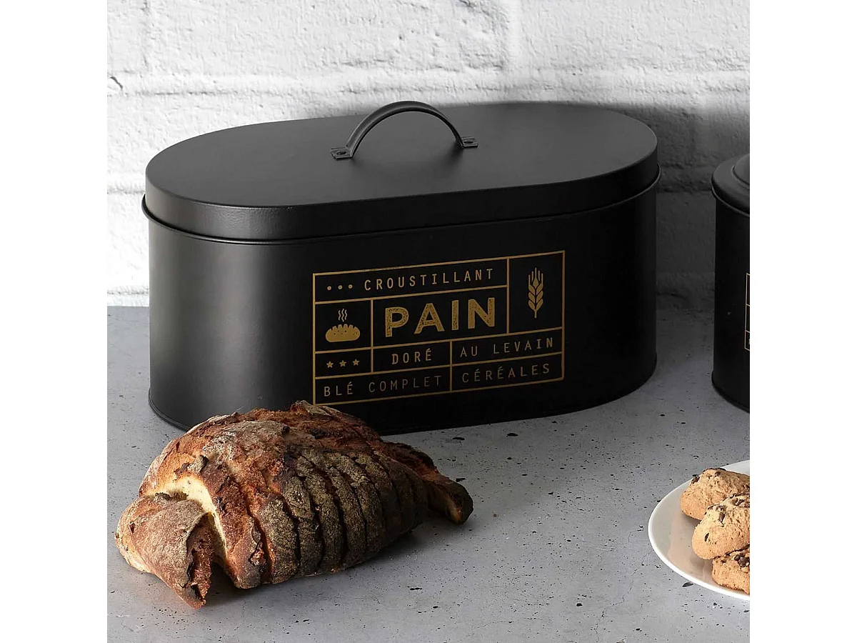 Boîte à Pain en Métal Noir Mat et Doré - DEJNA
