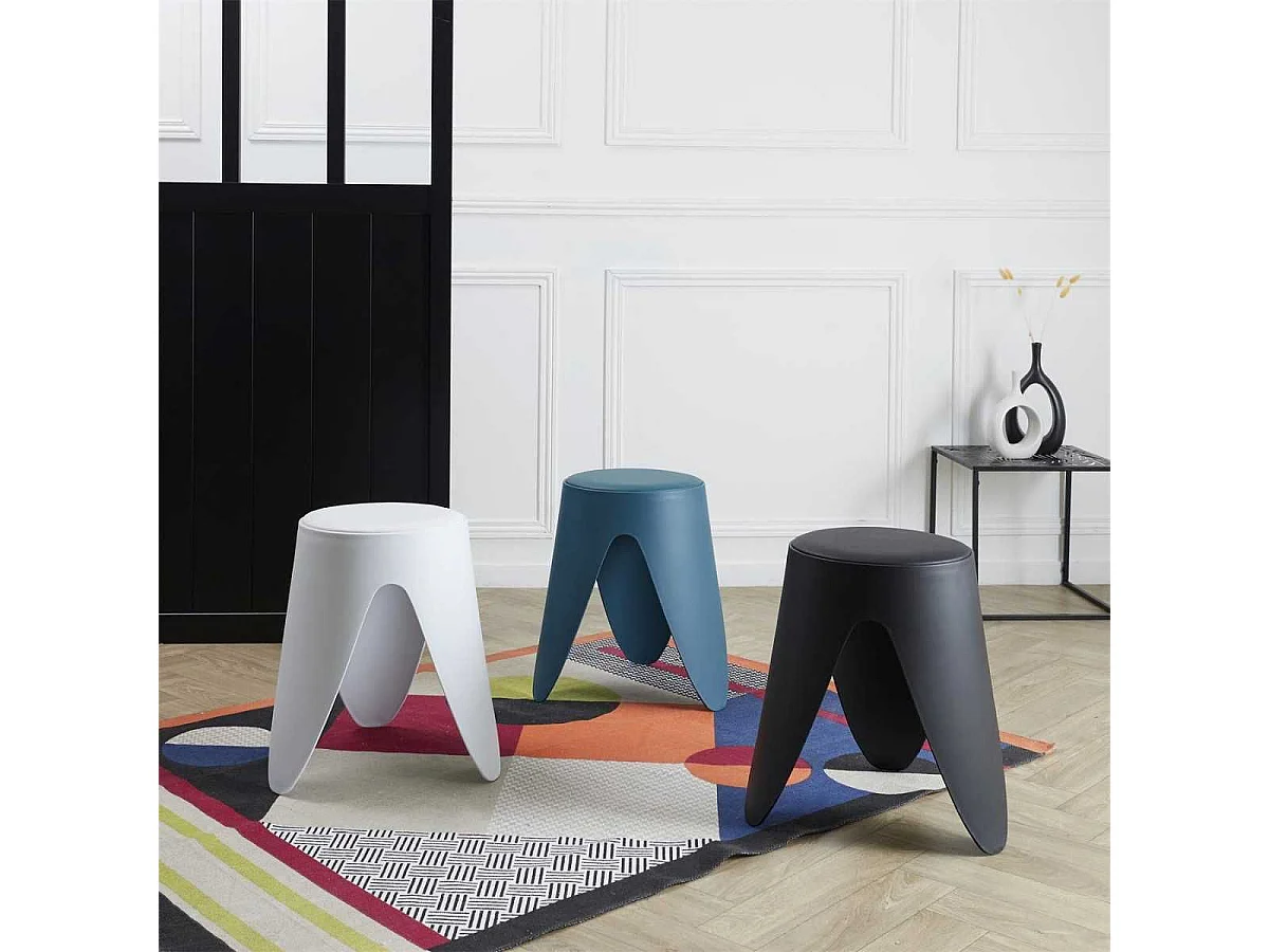 Tabouret Blanc Tulipe en Polypropylène Empilable Ø46 cm - QARIS
