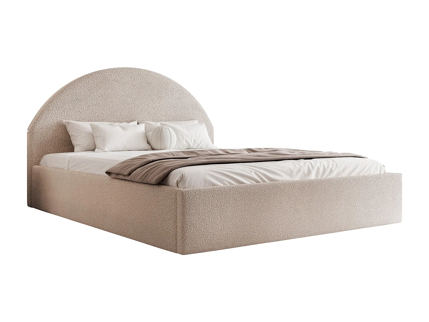 BESILIO Łóżko tapicerowane Boucle 120x200 Velora - stelaż listwowy, wezgłowie, pojemnik, łóżko slim - Beżowy