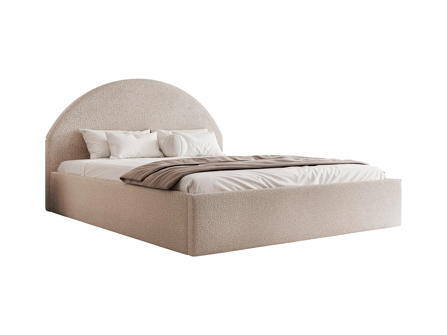 BESILIO Łóżko tapicerowane Boucle 180x200 Velora - stelaż listwowy, wezgłowie, pojemnik, łóżko slim - Beżowy