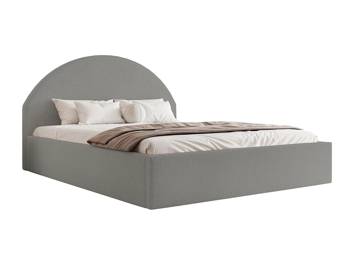 BESILIO Łóżko tapicerowane Boucle 140x200 Velora - stelaż listwowy, wezgłowie, pojemnik, łóżko slim - Jasnoszary