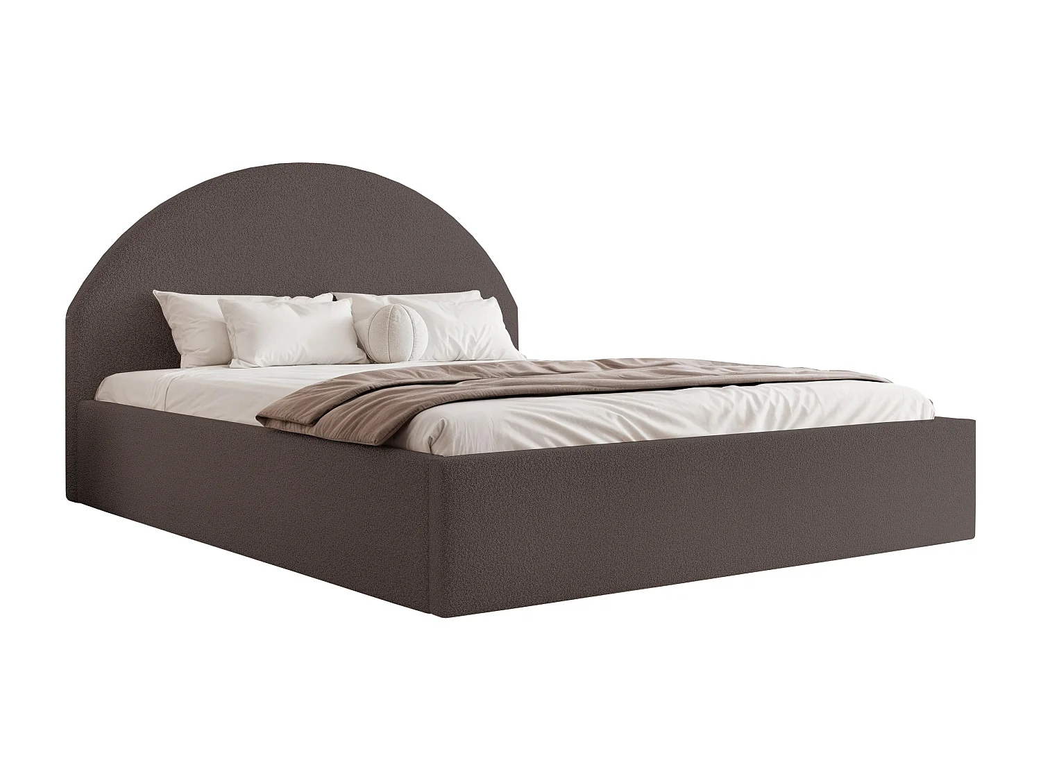 BESILIO Lit tapissé Boucle 180×200 Velora – sommier à lattes, tête de lit, coffre de rangement, lit slim – Marron